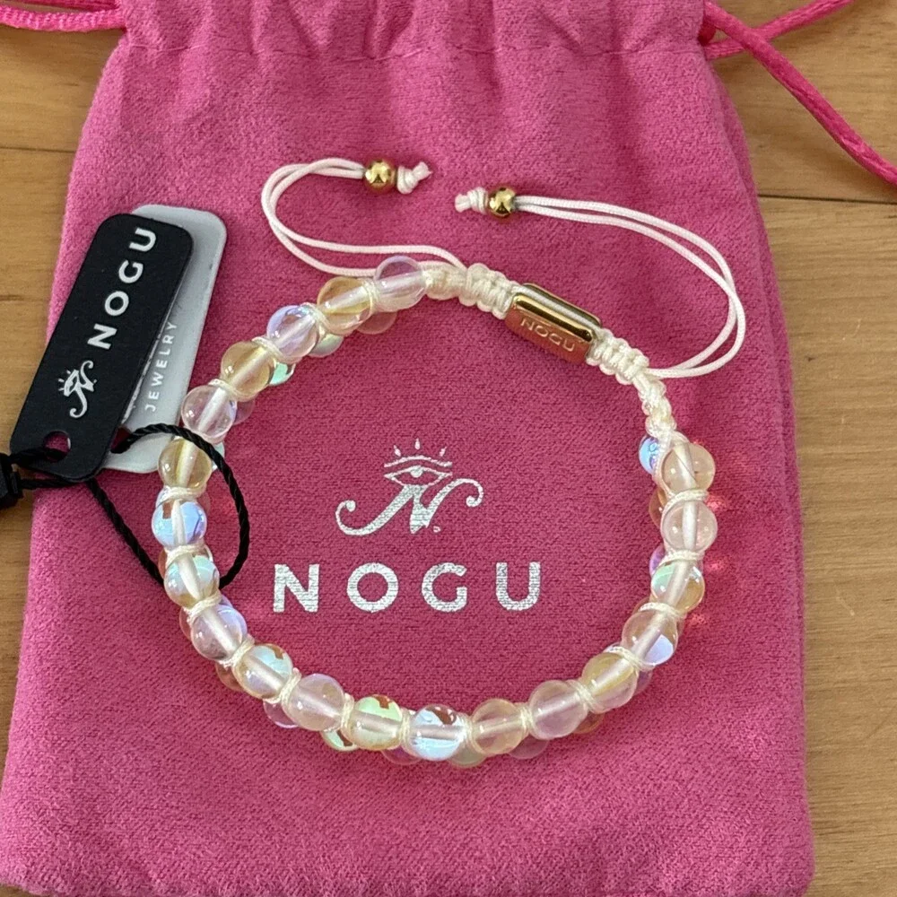 NOGU Double Mermaid Glass Beaded Women's Bracelet Pale Yellow Aurora Adjustable